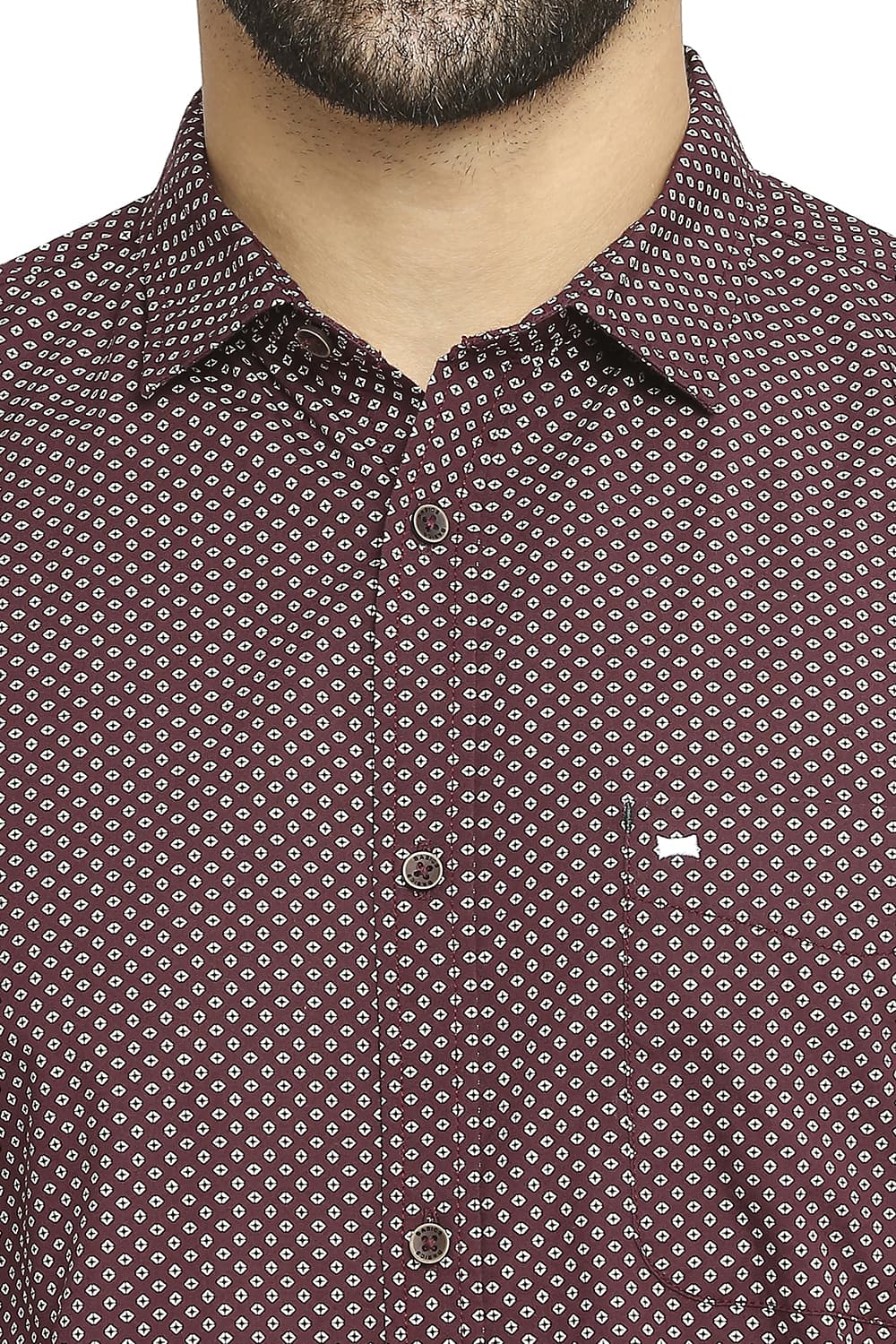 BASICS SLIM FIT COTTON POPLIN PRINTED HALFSLEEVES SHIRT