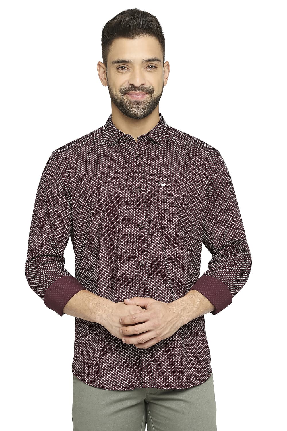 BASICS SLIM FIT COTTON POPLIN PRINTED SHIRT