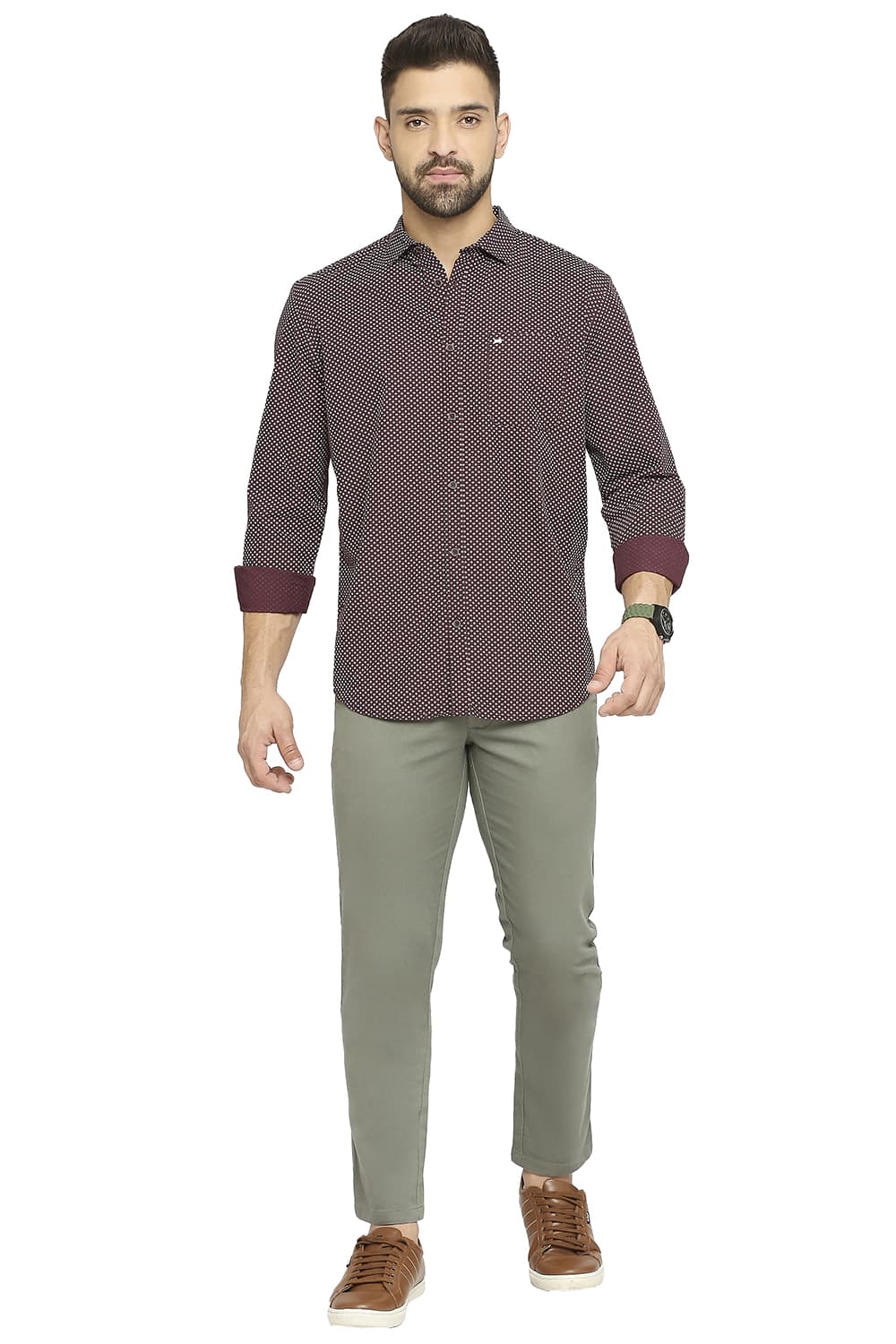 BASICS SLIM FIT COTTON POPLIN PRINTED SHIRT