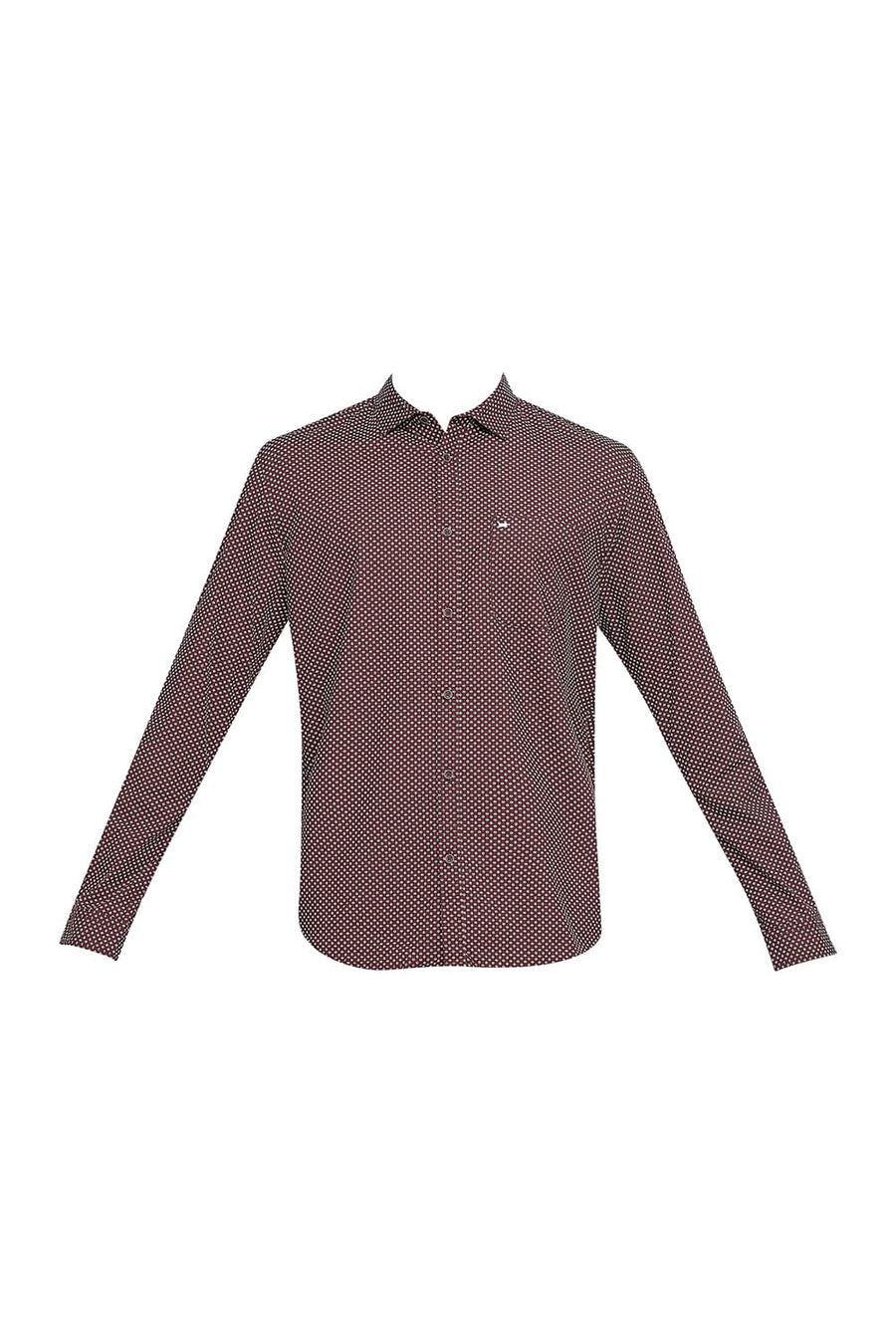 BASICS SLIM FIT ROYALE WINE COTTON POPLIN PRINTED SHIRT