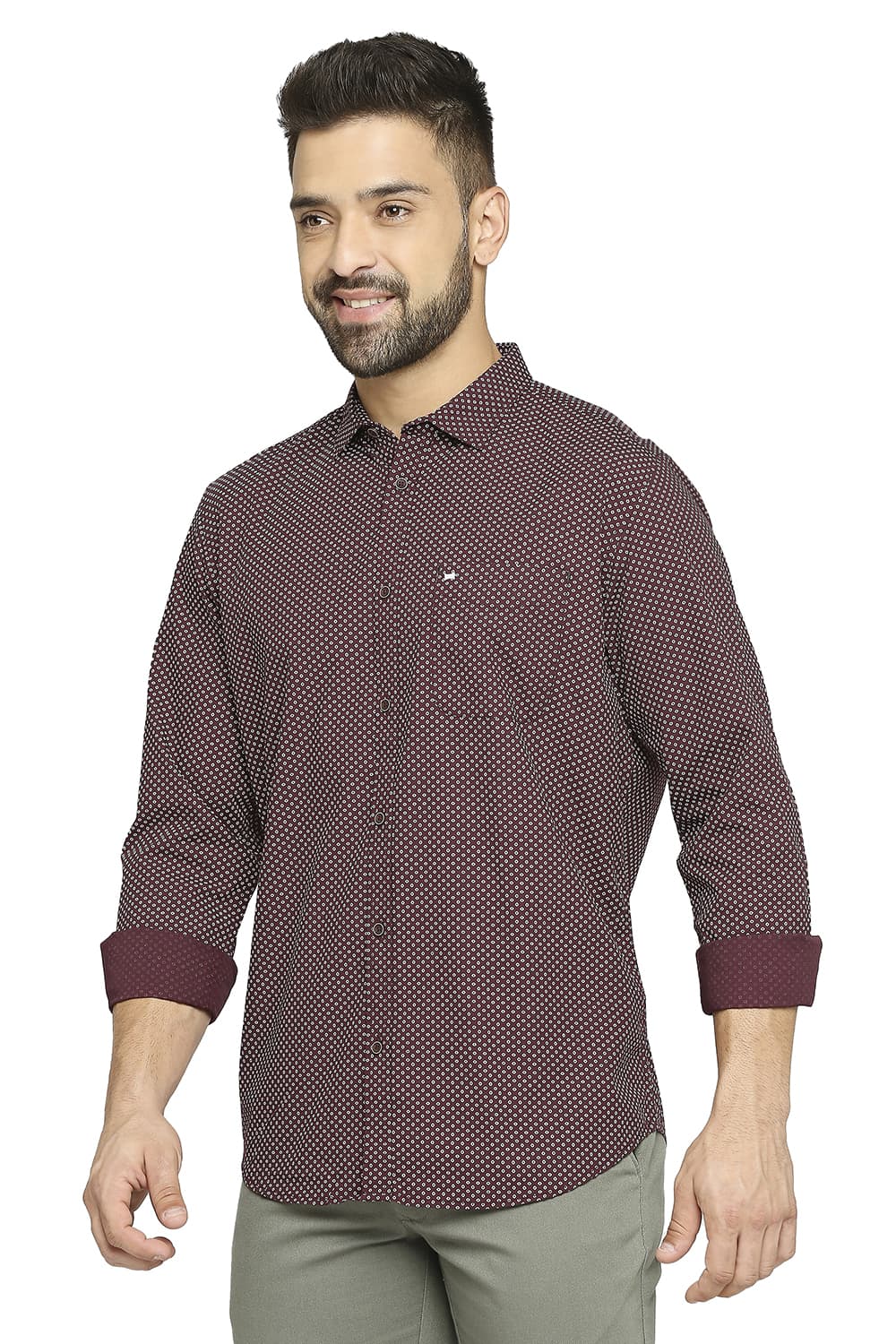 BASICS SLIM FIT COTTON POPLIN PRINTED SHIRT