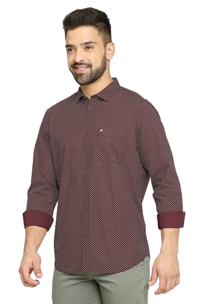 BASICS SLIM FIT COTTON POPLIN PRINTED SHIRT