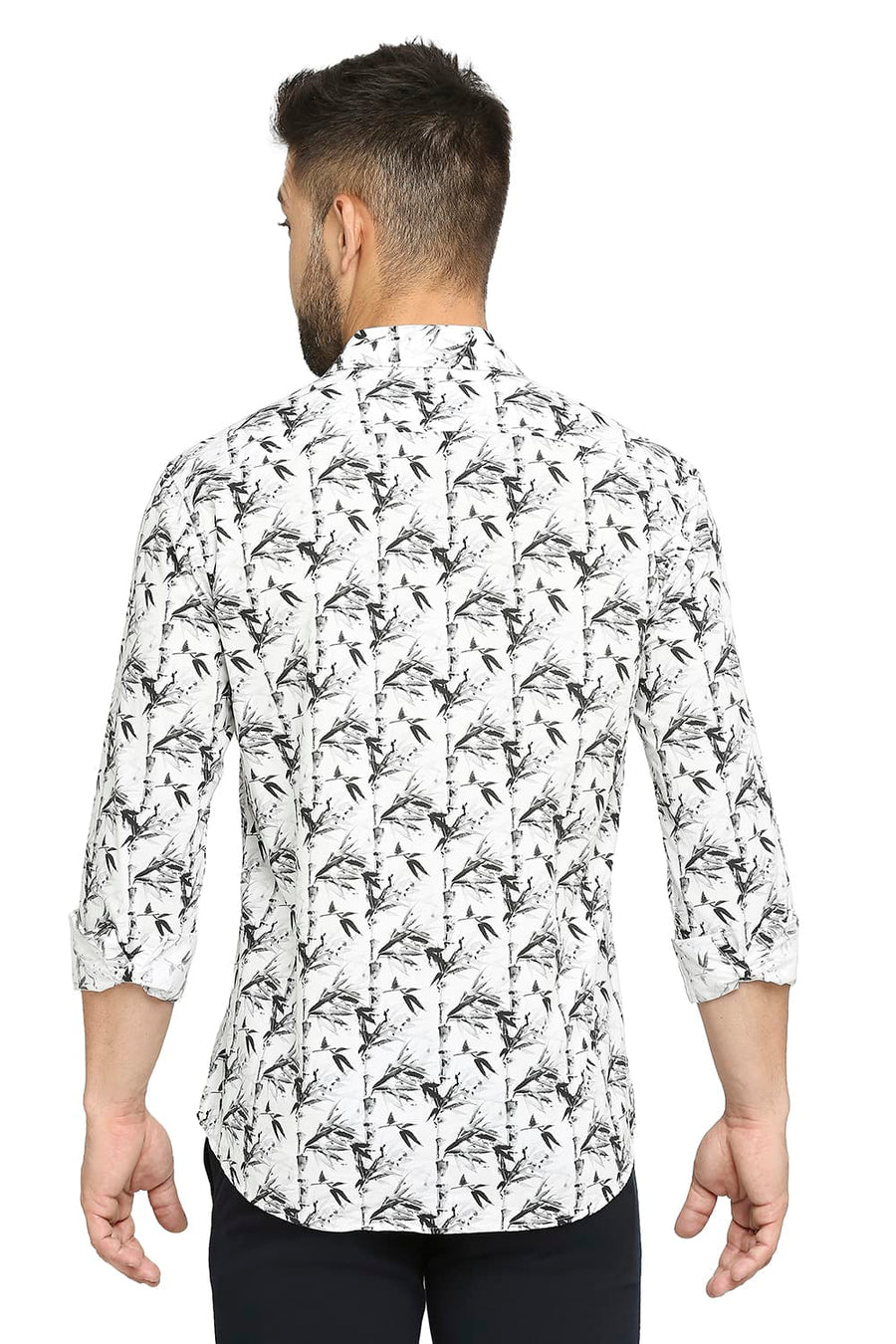 BASICS SLIM FIT GRAPHITE GREY COTTON POPLIN DIGITAL PRINTED SHIRT
