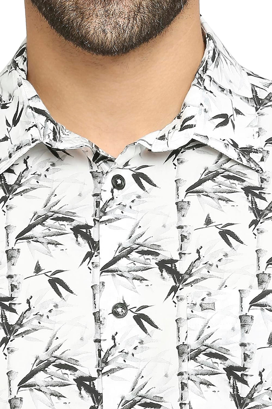 BASICS SLIM FIT GRAPHITE GREY COTTON POPLIN DIGITAL PRINTED SHIRT