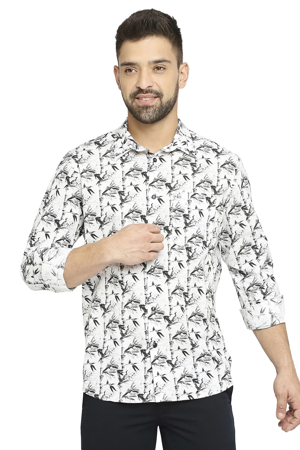 BASICS SLIM FIT COTTON POPLIN DIGITAL PRINTED SHIRT