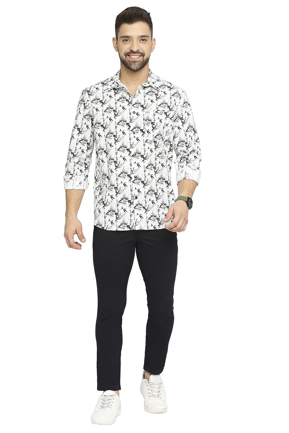 BASICS SLIM FIT COTTON POPLIN DIGITAL PRINTED SHIRT