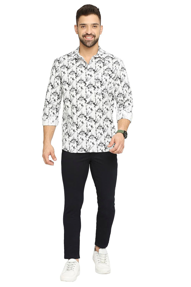 BASICS SLIM FIT COTTON POPLIN DIGITAL PRINTED SHIRT