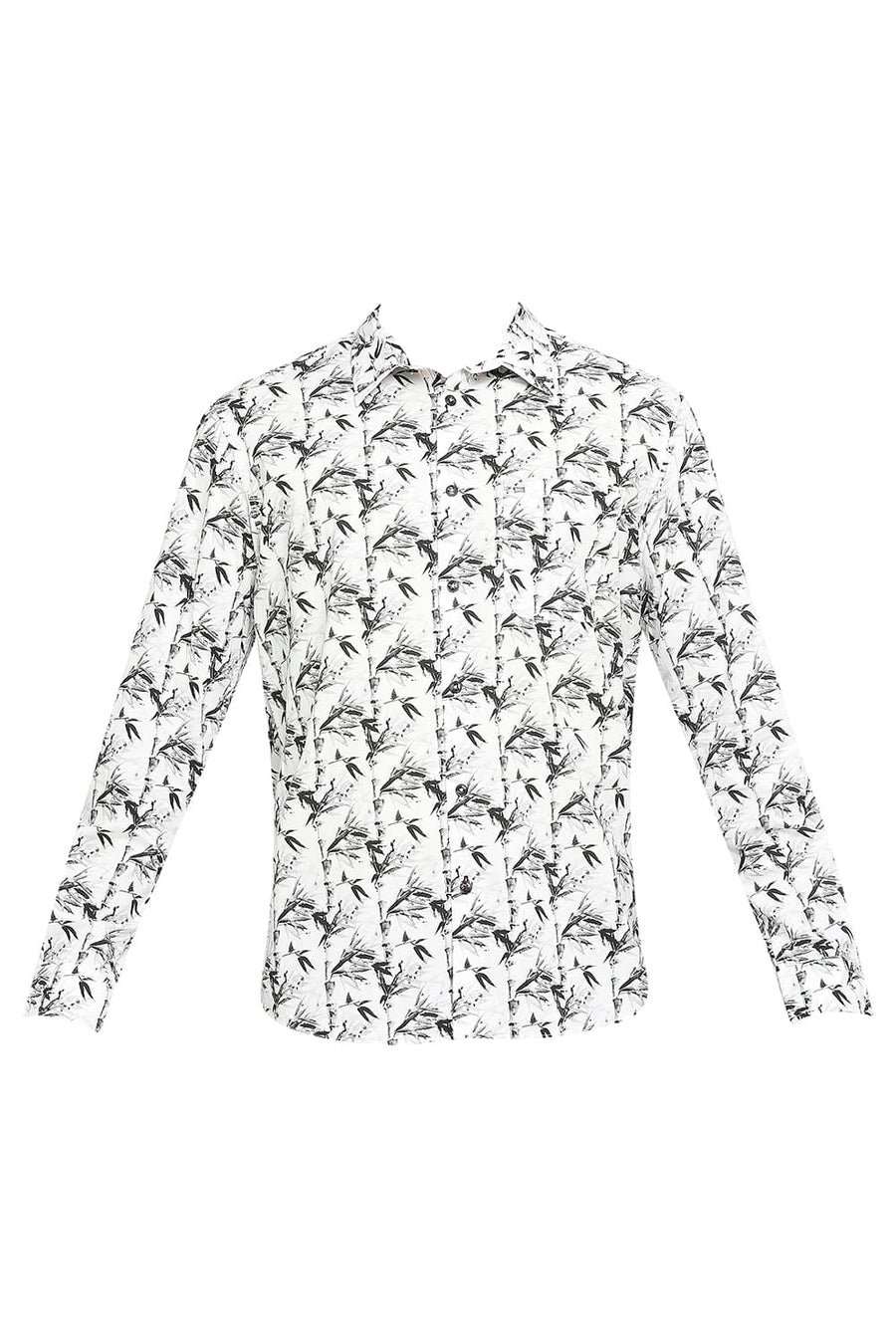 BASICS SLIM FIT GRAPHITE GREY COTTON POPLIN DIGITAL PRINTED SHIRT