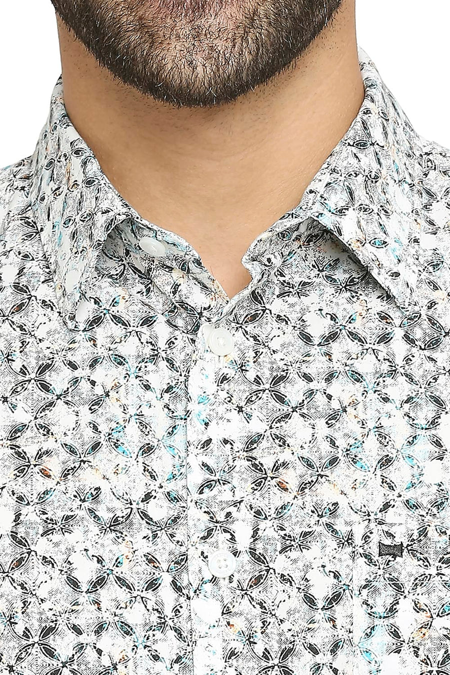 BASICS SLIM FIT TORNADO GREY COTTON POPLIN DIGITAL PRINTED SHIRT