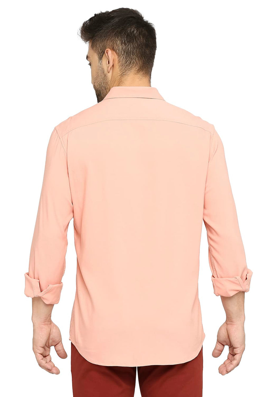 BASICS SLIM FIT PEACH FUZZ VISCOSE POLYESTER STRETCH TWILL SHIRT