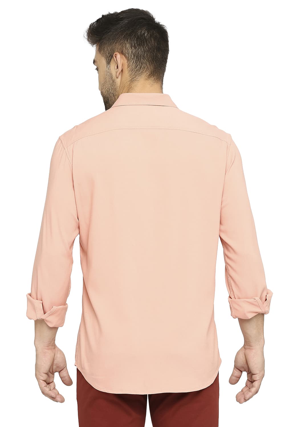 BASICS SLIM FIT VISCOSE POLYESTER STRETCH TWILL SHIRT