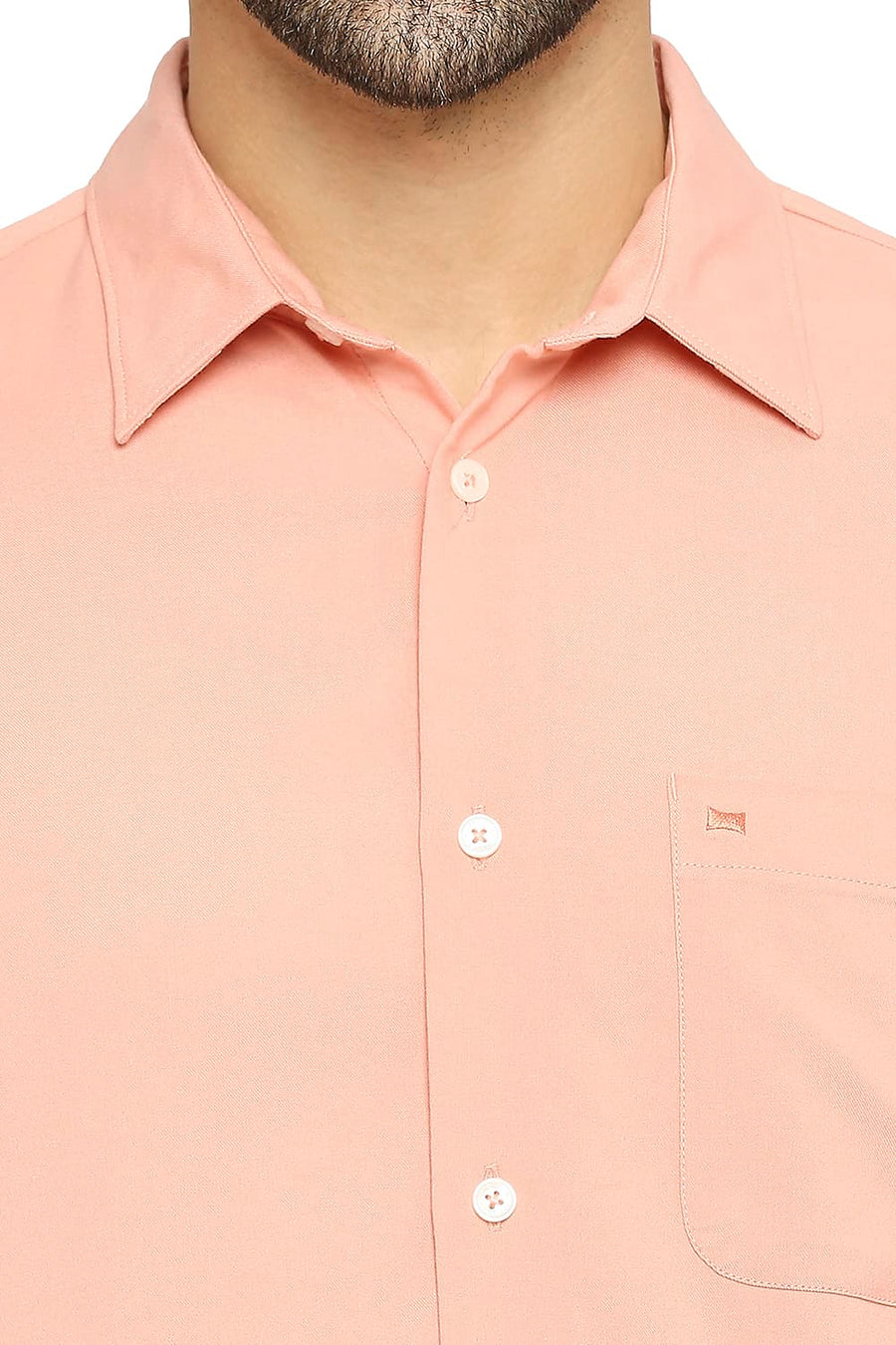 BASICS SLIM FIT PEACH FUZZ VISCOSE POLYESTER STRETCH TWILL SHIRT