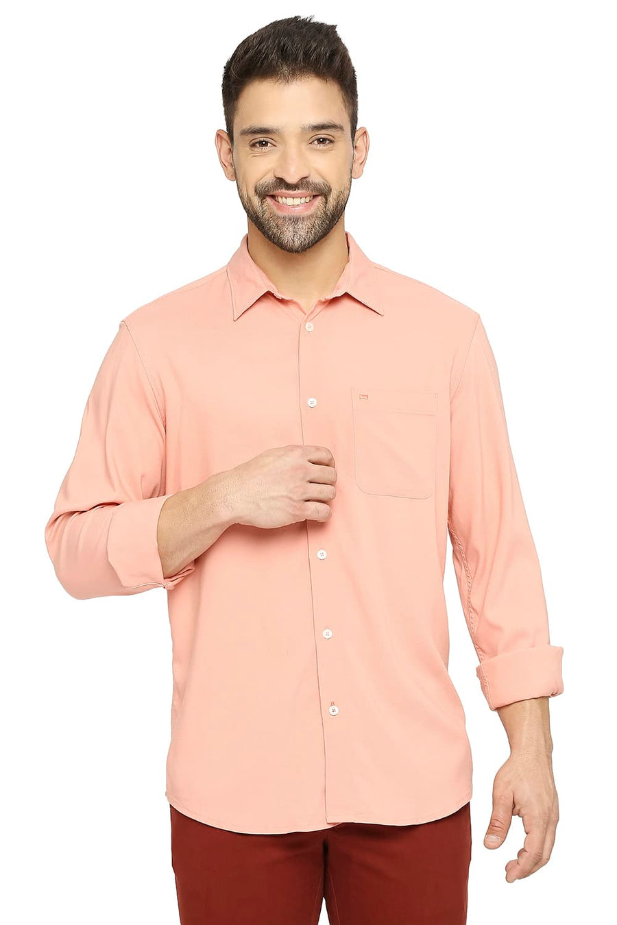 BASICS SLIM FIT PEACH FUZZ VISCOSE POLYESTER STRETCH TWILL SHIRT