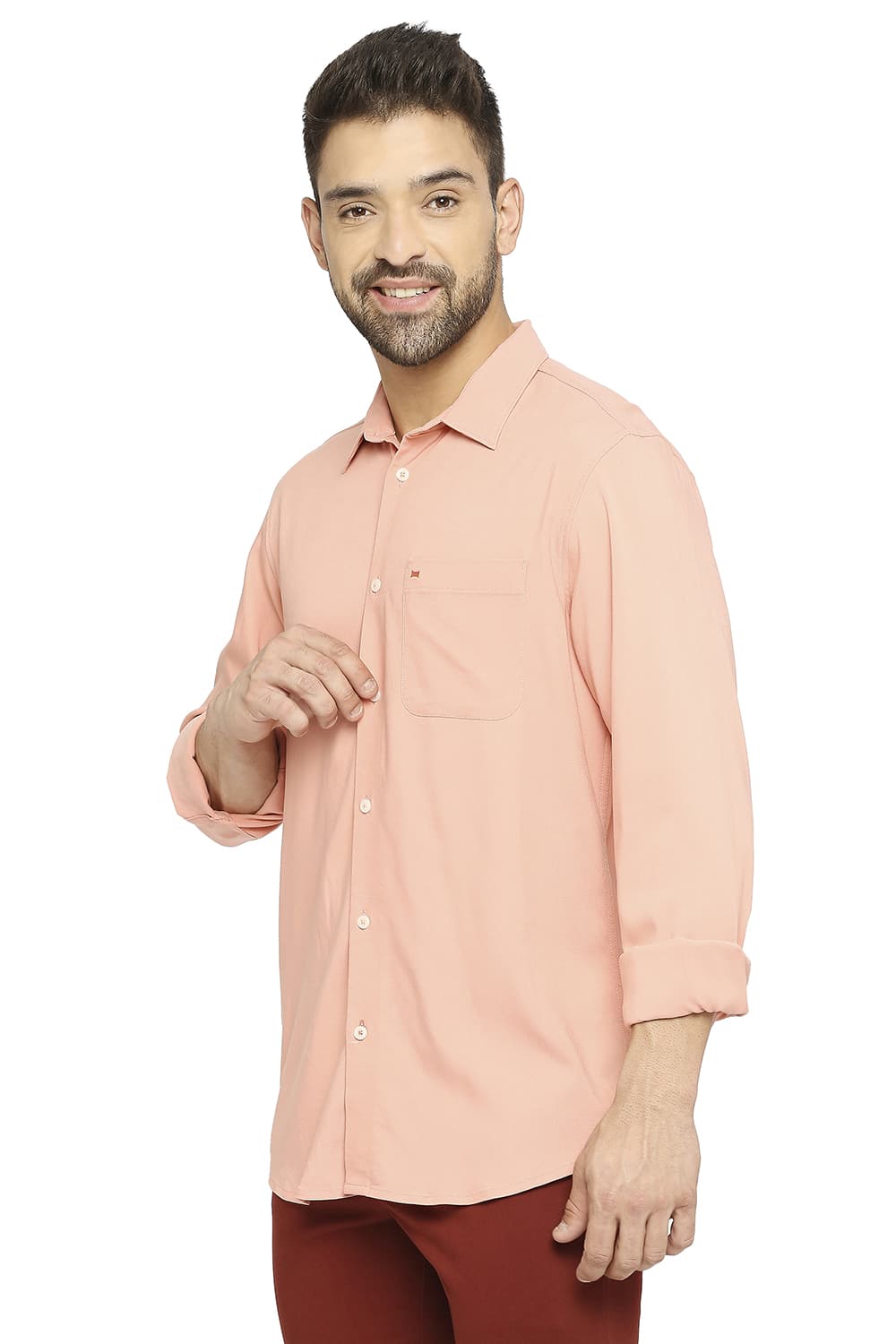 BASICS SLIM FIT VISCOSE POLYESTER STRETCH TWILL SHIRT