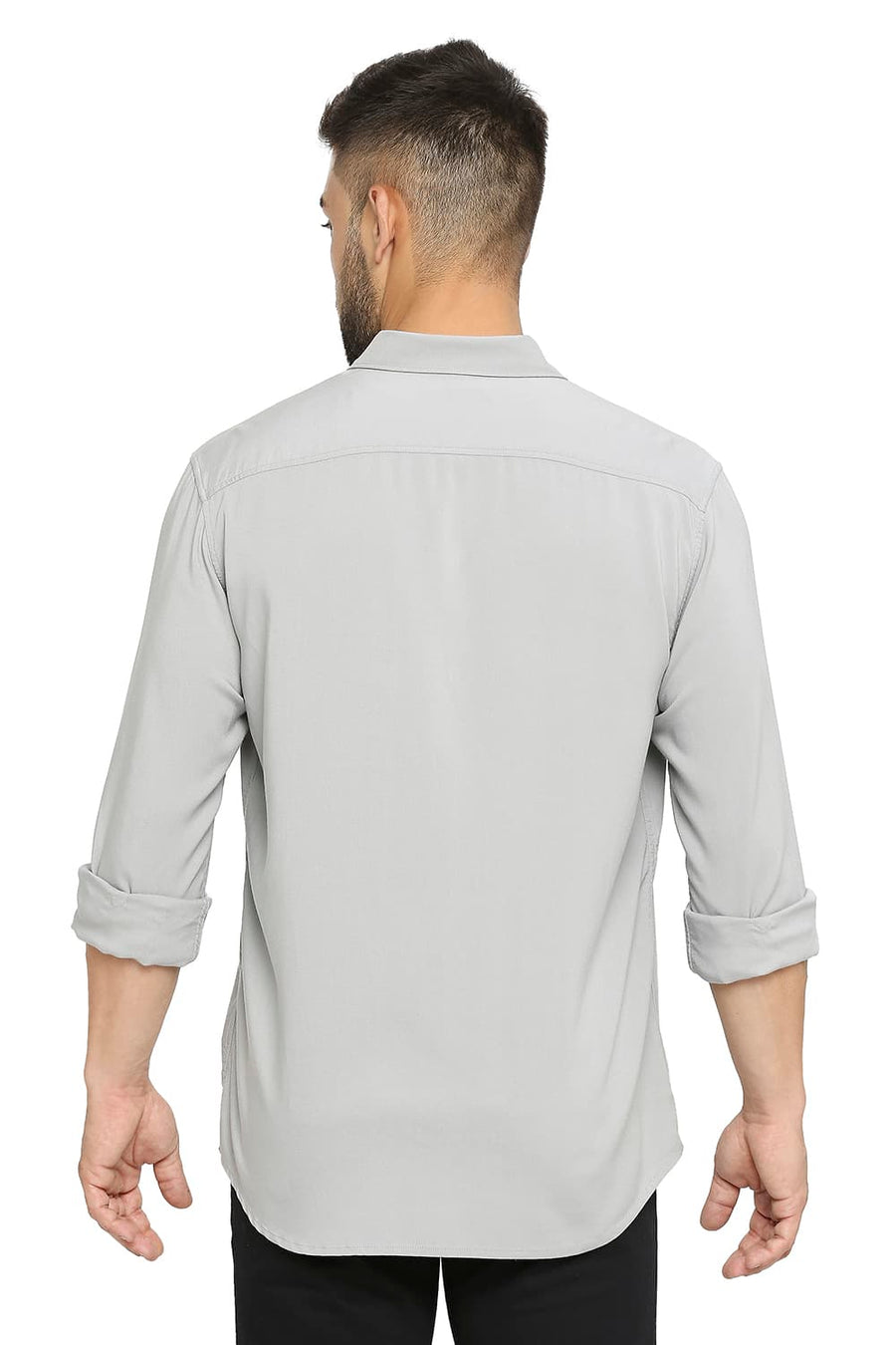 BASICS SLIM FIT GREY DRIZZLE VISCOSE POLYESTER STRETCH TWILL SHIRT