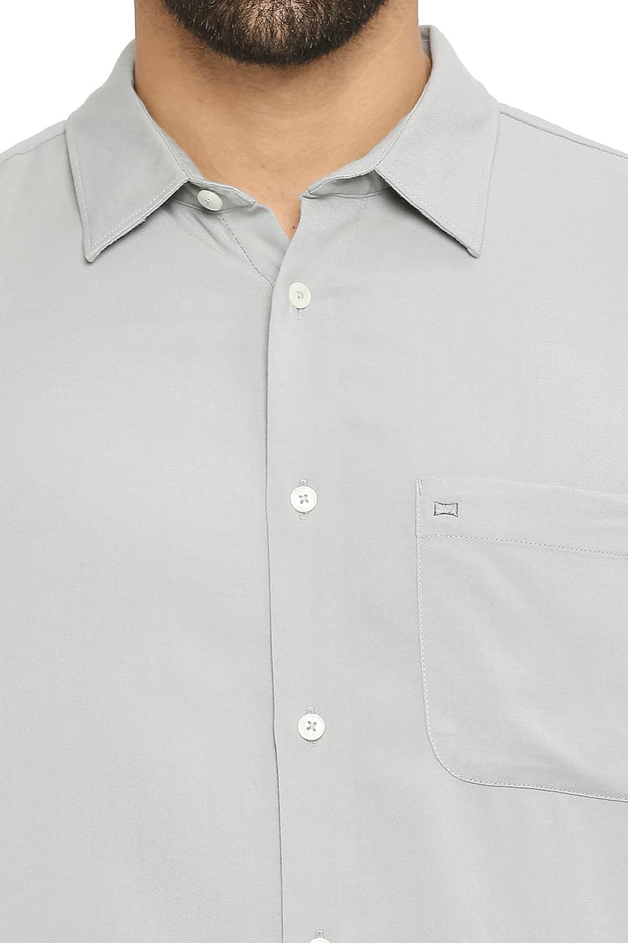 BASICS SLIM FIT GREY DRIZZLE VISCOSE POLYESTER STRETCH TWILL SHIRT
