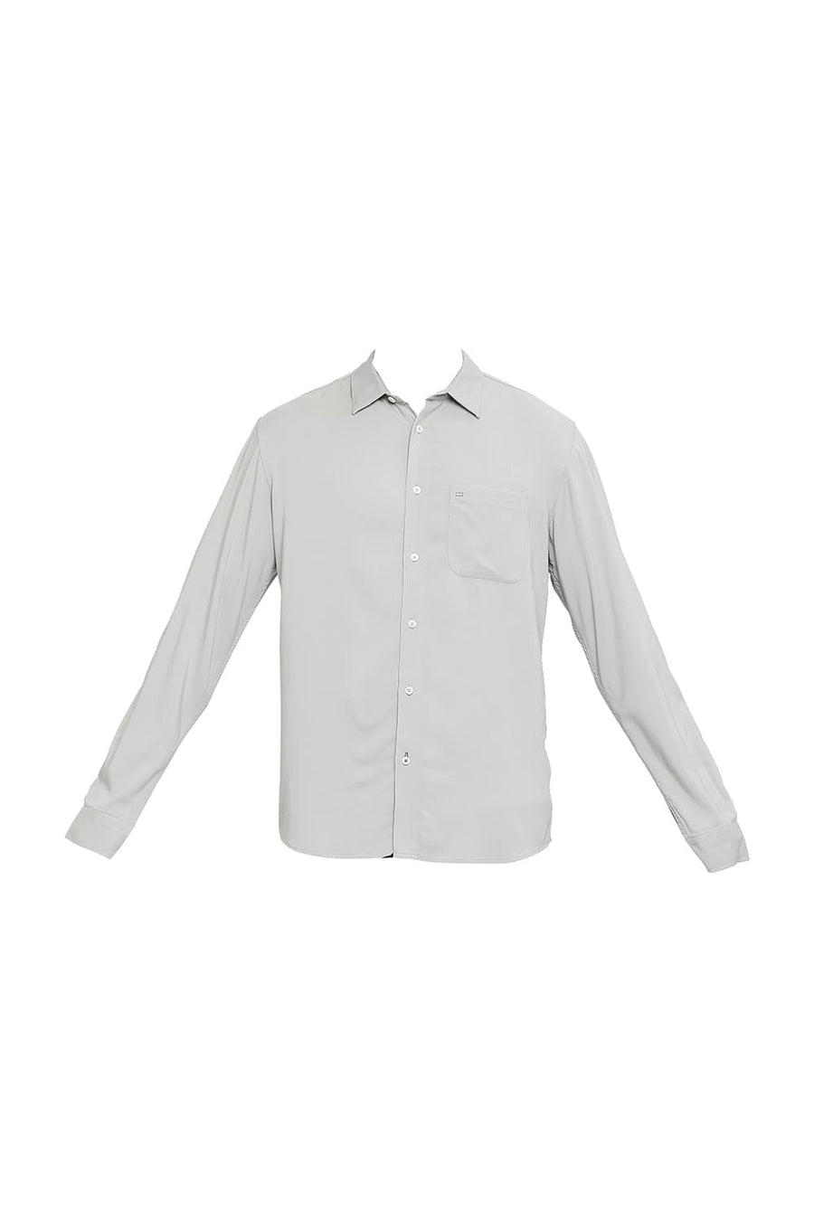 BASICS SLIM FIT GREY DRIZZLE VISCOSE POLYESTER STRETCH TWILL SHIRT