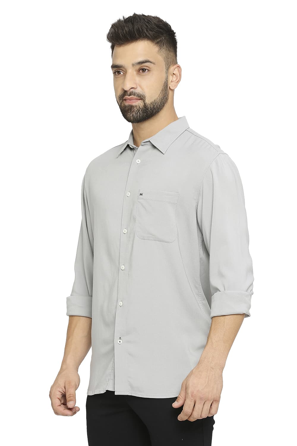 BASICS SLIM FIT VISCOSE POLYESTER STRETCH TWILL SHIRT