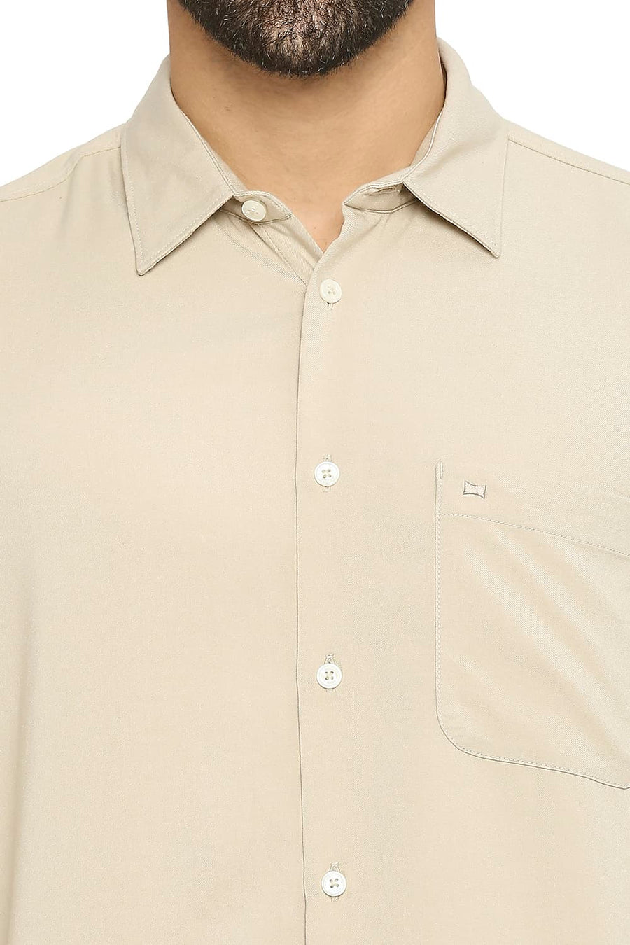BASICS SLIM FIT TRAVERTINE BEIGE VISCOSE POLYESTER STRETCH TWILL SHIRT