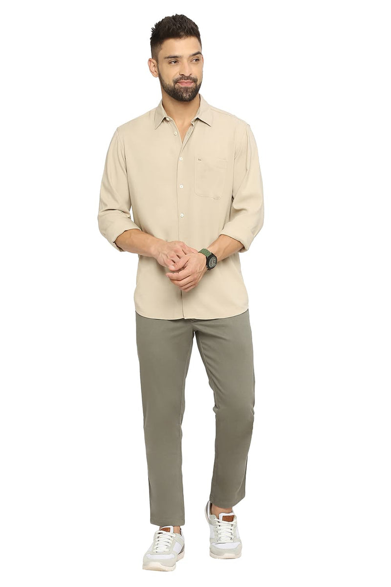 BASICS SLIM FIT VISCOSE POLYESTER STRETCH TWILL SHIRT