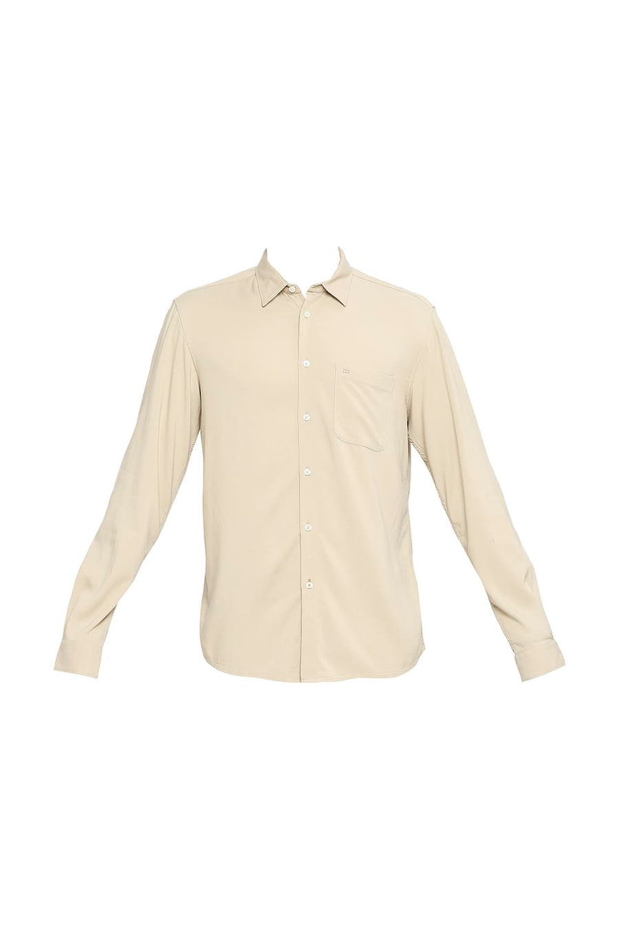 BASICS SLIM FIT TRAVERTINE BEIGE VISCOSE POLYESTER STRETCH TWILL SHIRT