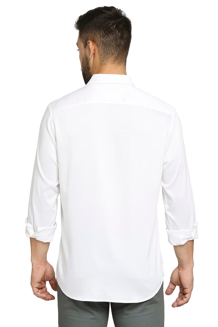 BASICS SLIM FIT CLOUD WHITE VISCOSE POLYESTER STRETCH TWILL SHIRT