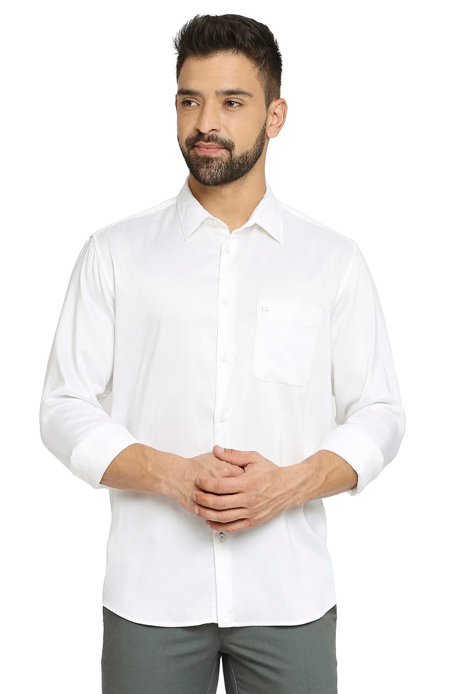 BASICS SLIM FIT CLOUD WHITE VISCOSE POLYESTER STRETCH TWILL SHIRT