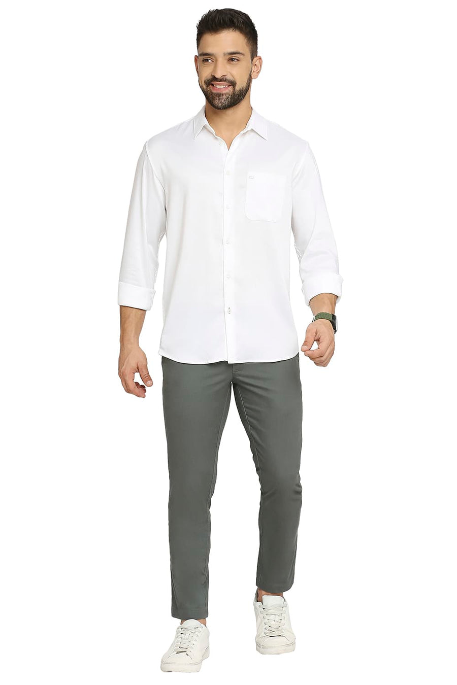 BASICS SLIM FIT CLOUD WHITE VISCOSE POLYESTER STRETCH TWILL SHIRT
