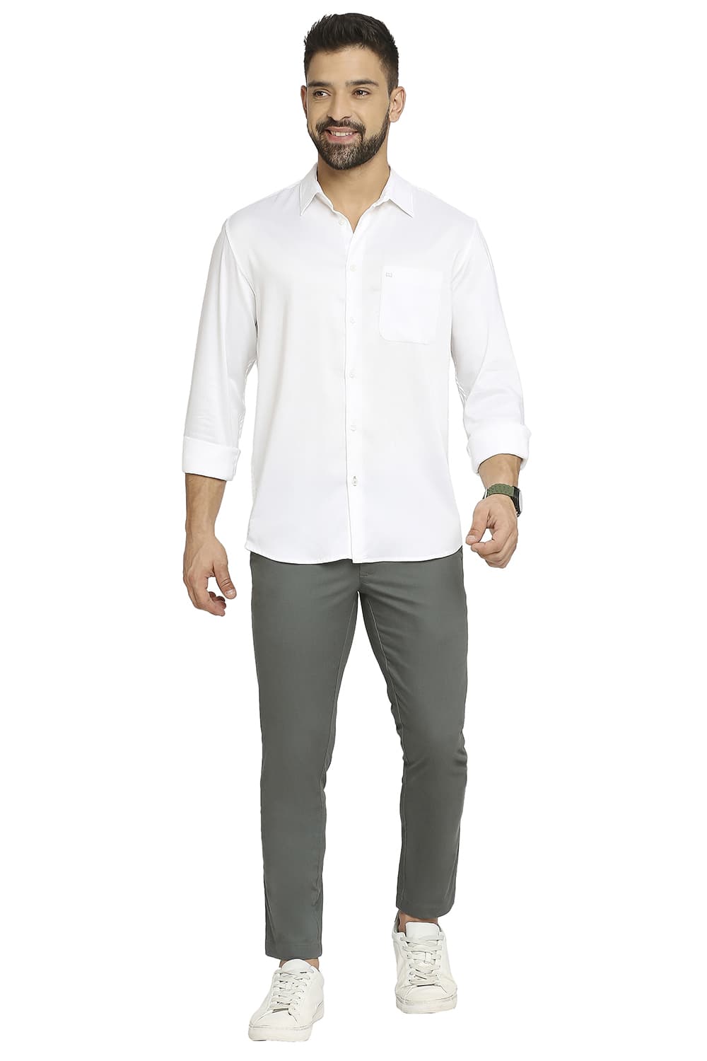 BASICS SLIM FIT VISCOSE POLYESTER STRETCH TWILL SHIRT