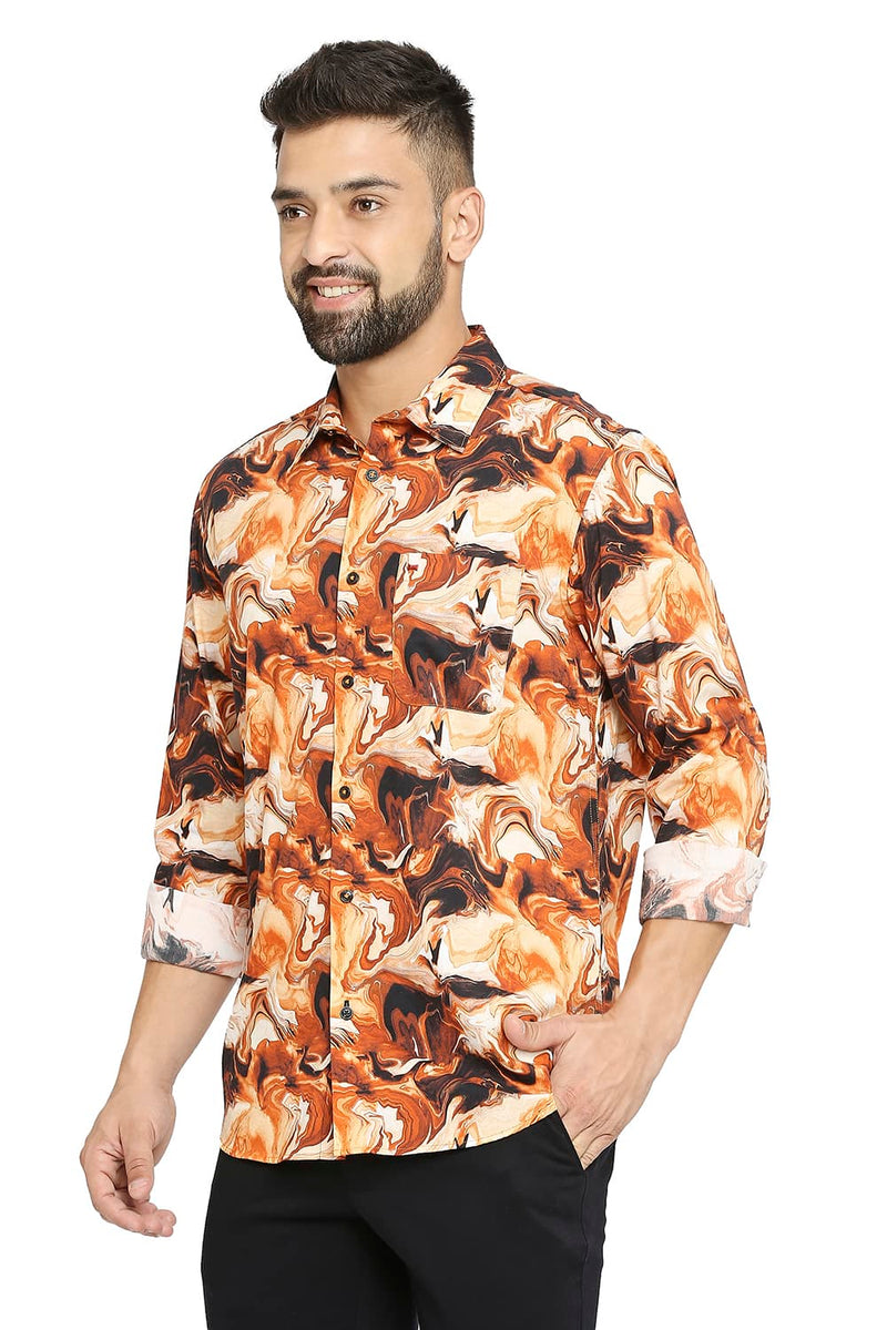 BASICS SLIM FIT COTTON VISCOSE PRINTED SHIRT