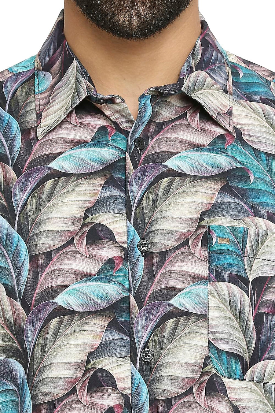 BASICS SLIM FIT ESPRESSO BROWN COTTON VISCOSE PRINTED SHIRT