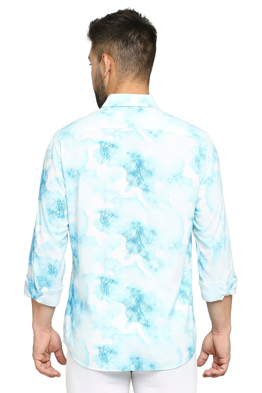 BASICS SLIM FIT BLUE GLOW COTTON VISCOSE PRINTED SHIRT