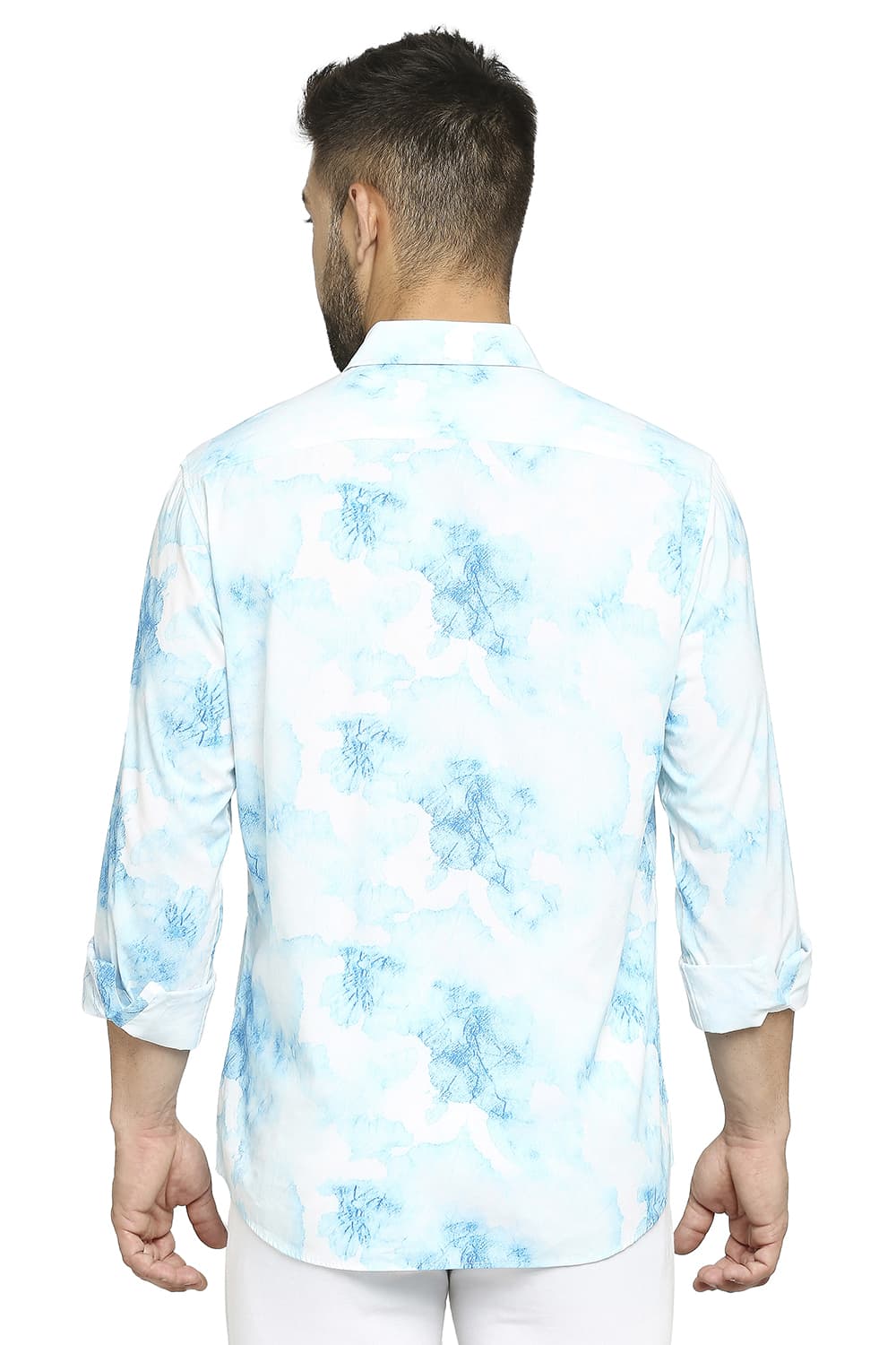 BASICS SLIM FIT COTTON VISCOSE PRINTED SHIRT