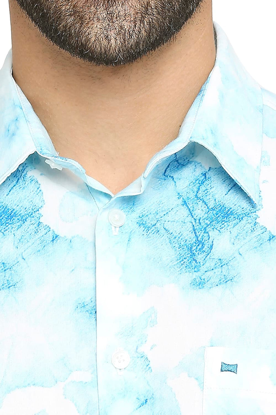 BASICS SLIM FIT BLUE GLOW COTTON VISCOSE PRINTED SHIRT