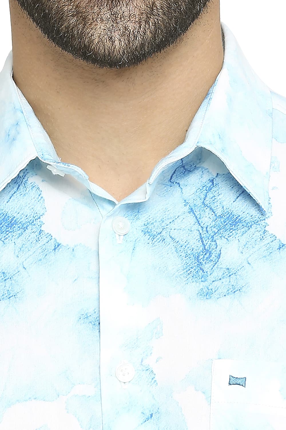 BASICS SLIM FIT COTTON VISCOSE PRINTED SHIRT