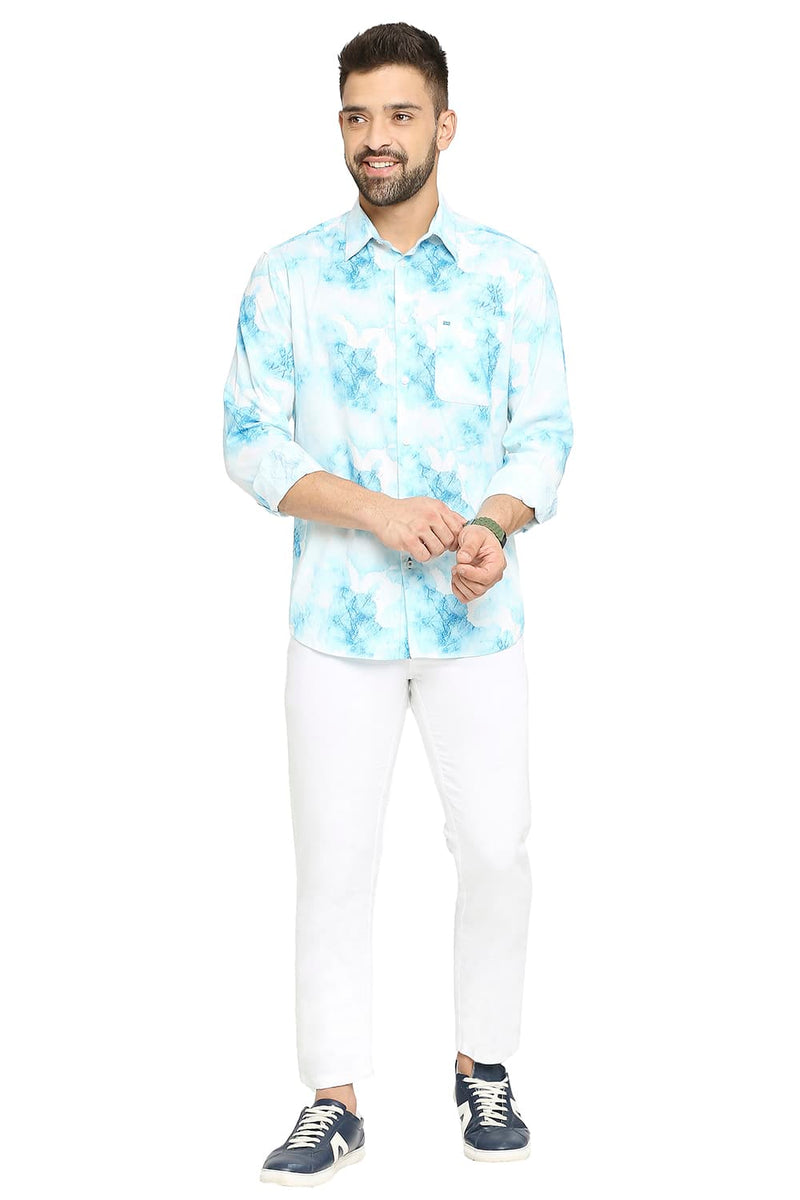 BASICS SLIM FIT COTTON VISCOSE PRINTED SHIRT