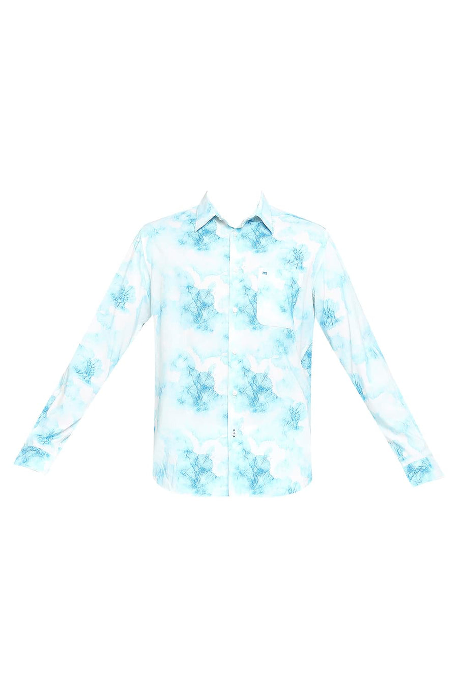BASICS SLIM FIT BLUE GLOW COTTON VISCOSE PRINTED SHIRT