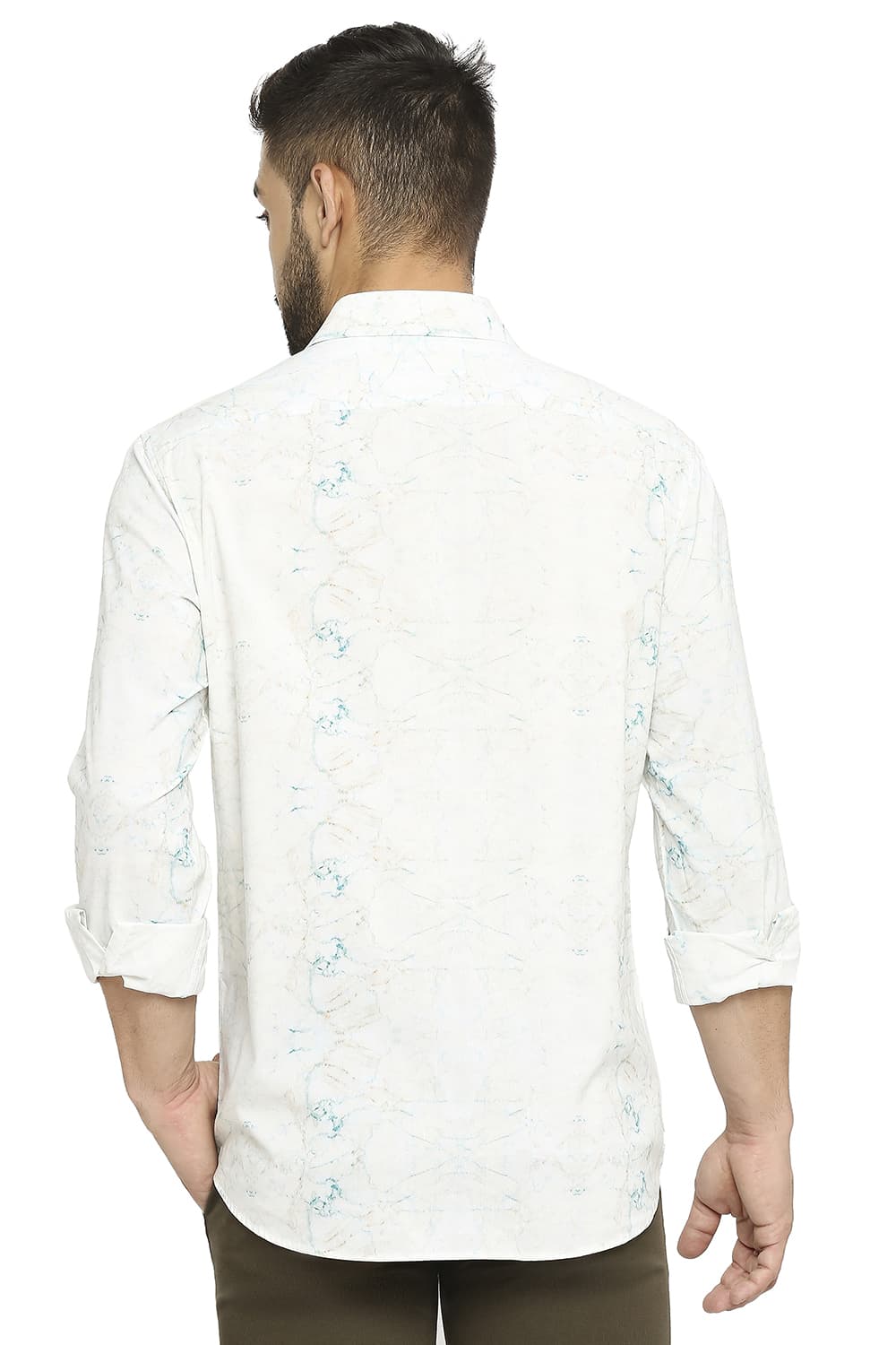 BASICS SLIM FIT COTTON VISCOSE PRINTED SHIRT