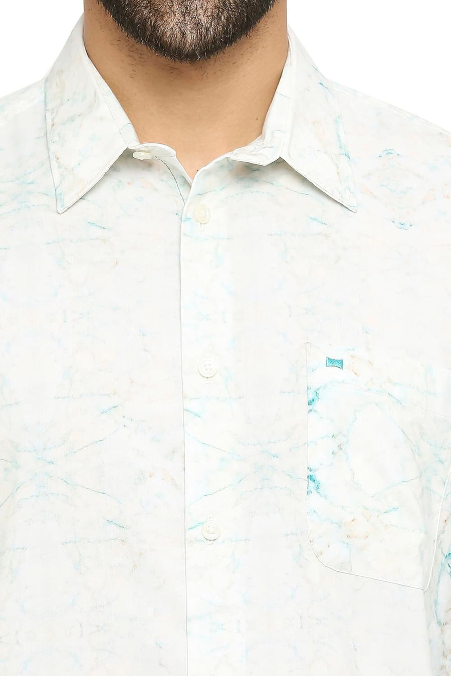 BASICS SLIM FIT TAOS BEIGE COTTON VISCOSE PRINTED SHIRT