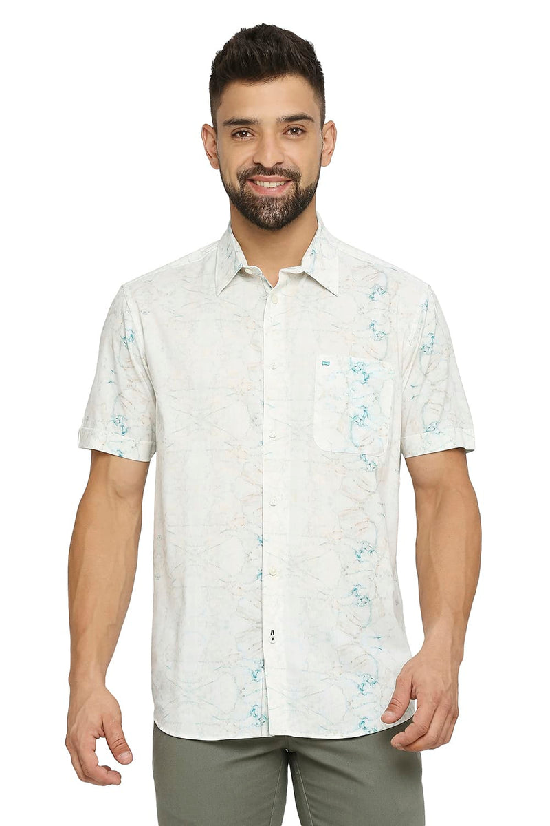 BASICS SLIM FIT COTTON VISCOSE PRINTED SHIRT