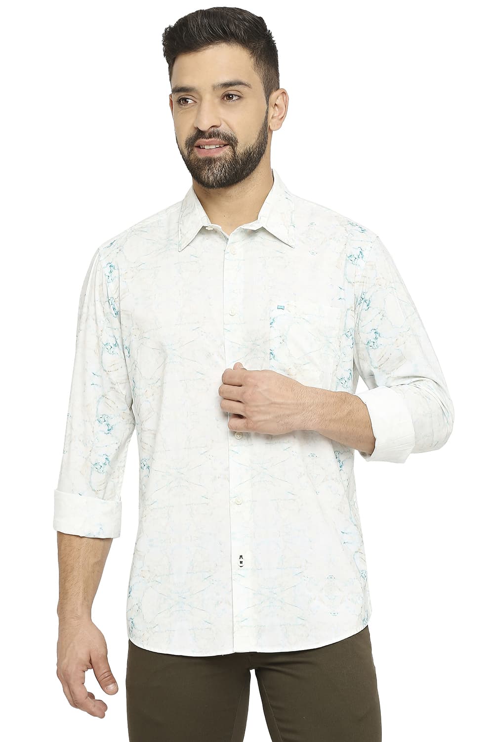 BASICS SLIM FIT COTTON VISCOSE PRINTED SHIRT