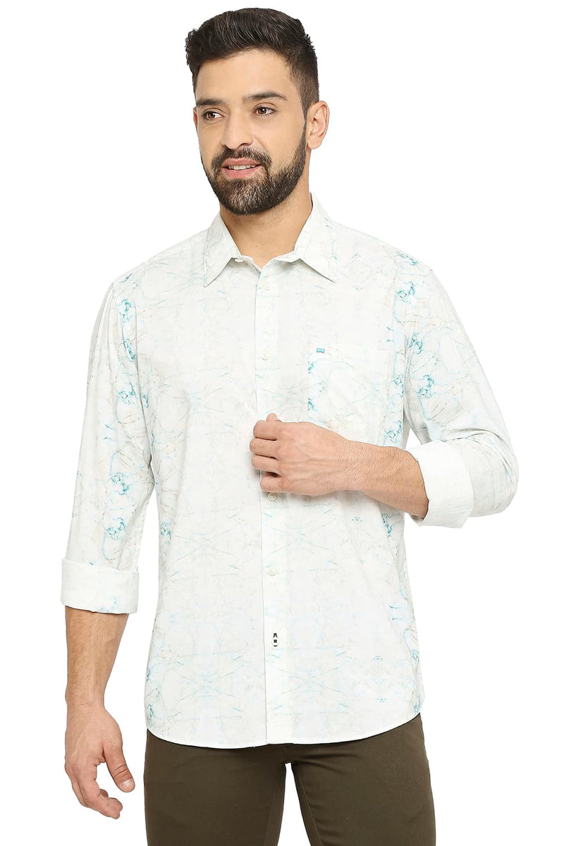 BASICS SLIM FIT COTTON VISCOSE PRINTED SHIRT