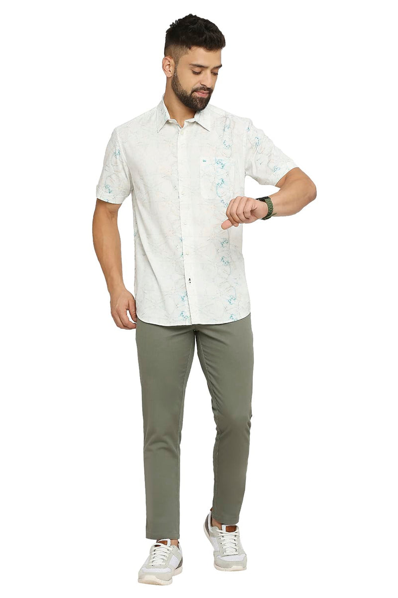 BASICS SLIM FIT COTTON VISCOSE PRINTED HALFSLEEVES SHIRT