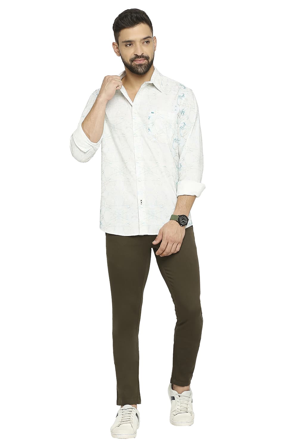 BASICS SLIM FIT COTTON VISCOSE PRINTED SHIRT