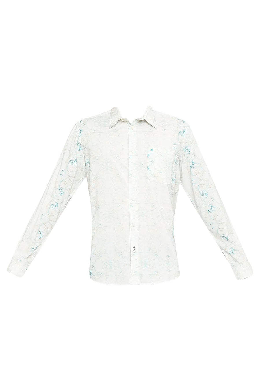 BASICS SLIM FIT TAOS BEIGE COTTON VISCOSE PRINTED SHIRT