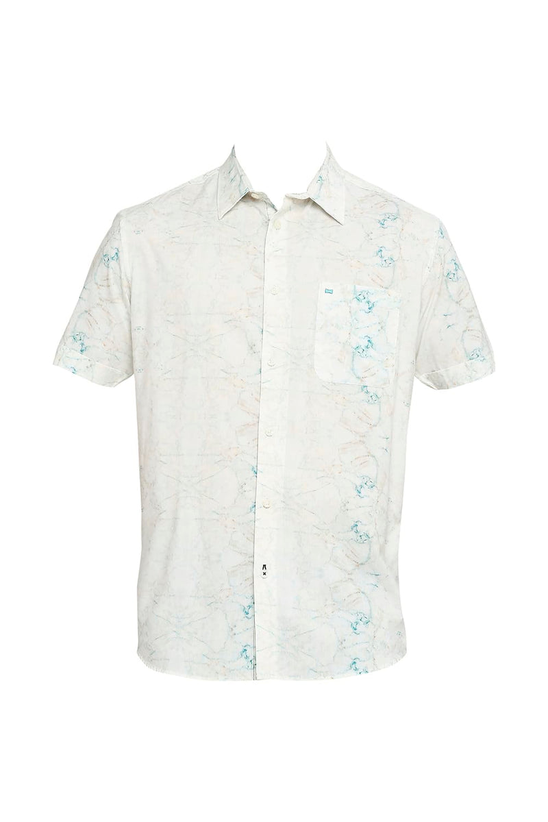 BASICS SLIM FIT COTTON VISCOSE PRINTED HALFSLEEVES SHIRT