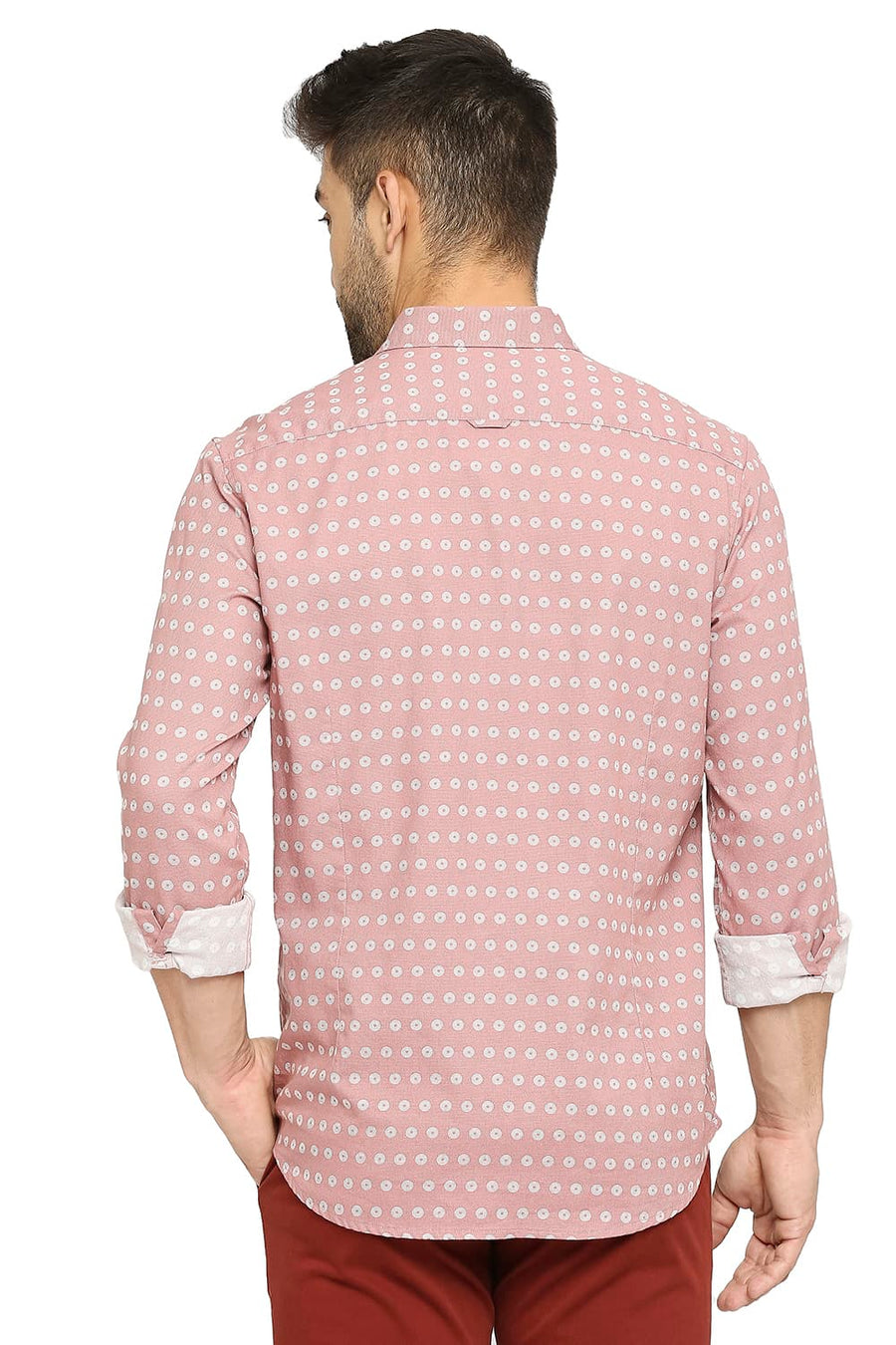 BASICS SLIM FIT CAMEO PINK COTTON DOBBY PRINTED SHIRT