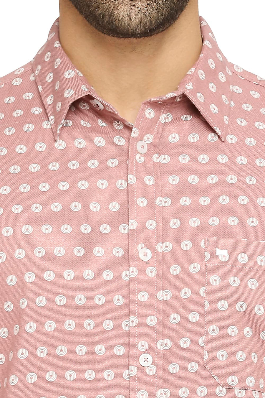 BASICS SLIM FIT CAMEO PINK COTTON DOBBY PRINTED SHIRT