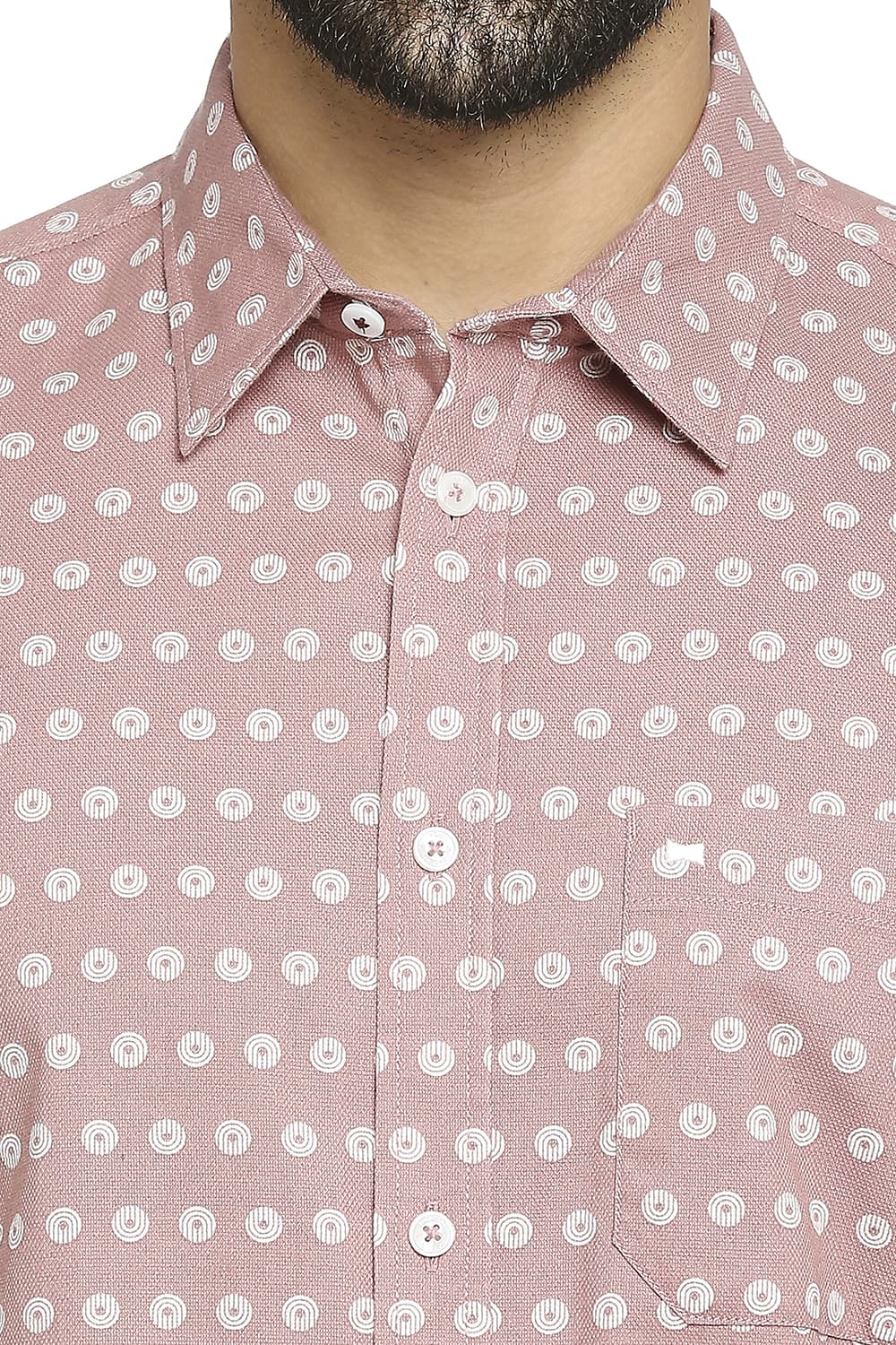 BASICS SLIM FIT COTTON DOBBY PRINTED HALFSLEEVES SHIRT