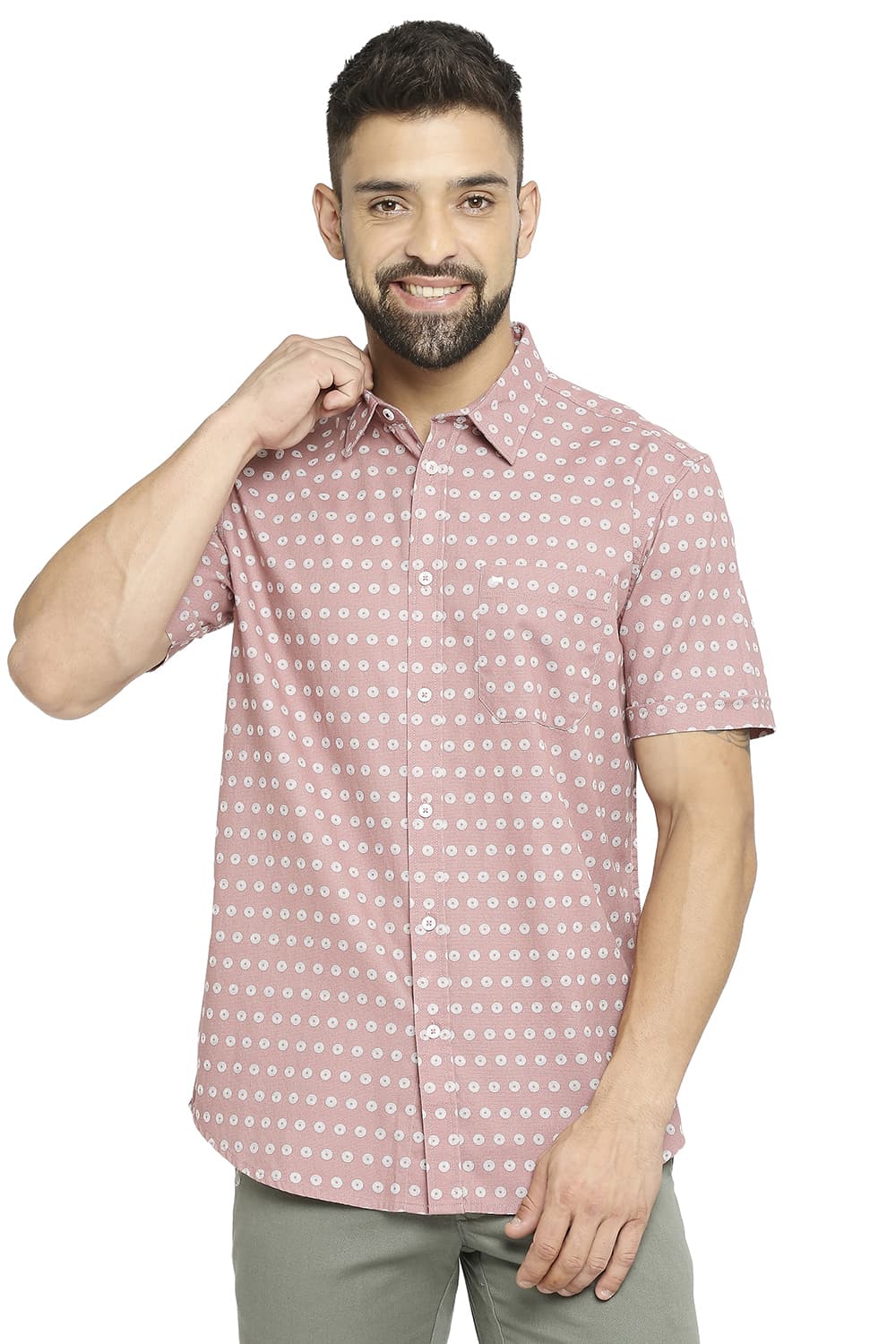 BASICS SLIM FIT COTTON DOBBY PRINTED SHIRT